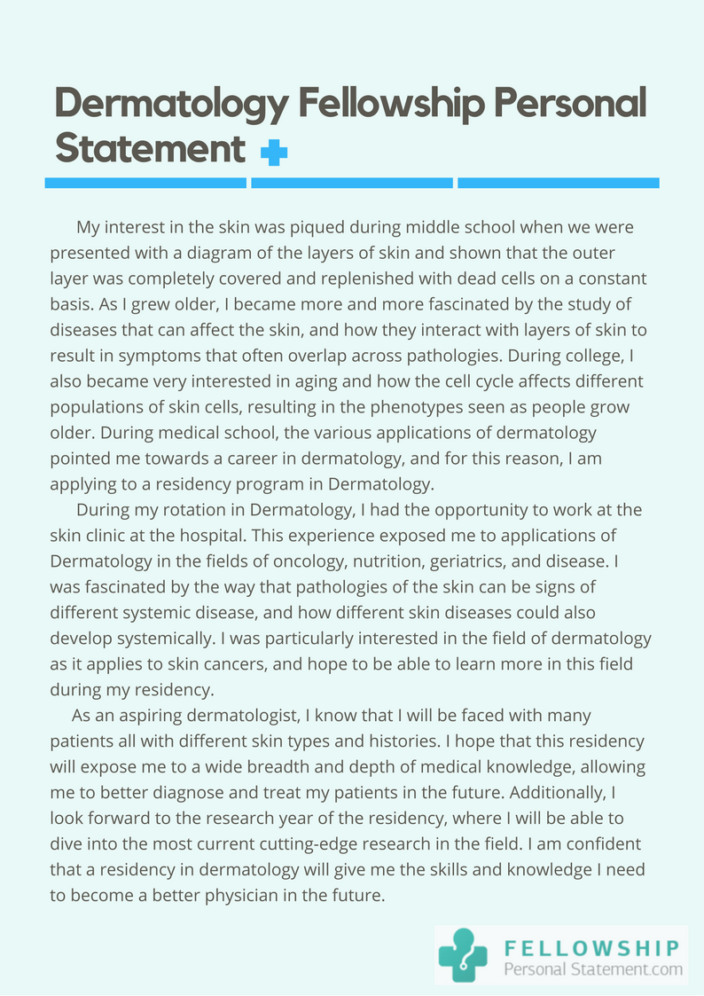 dermatology residency personal statement example