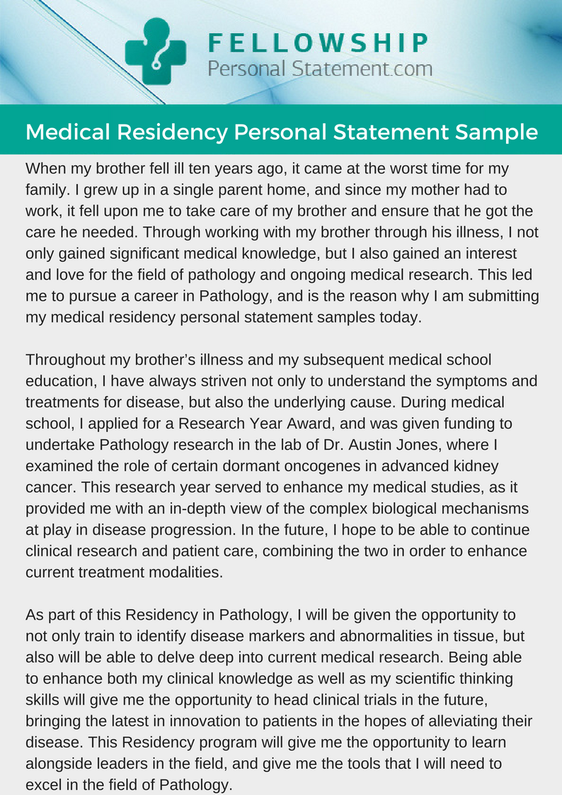 personal statement for medical residency example
