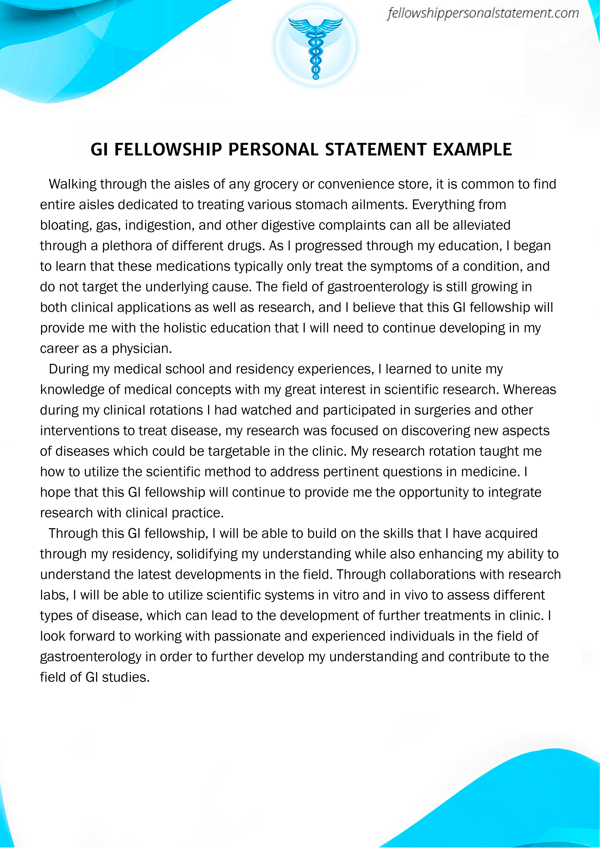 Personal Statement For Gastroenterology Fellowship Examples